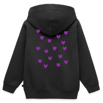 Cœurs violets - Sweat Premium à capuche zippé enfant bio - noir - Dos - AI Model Kid Male (0cm)