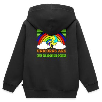 Hé, j’aime la licorne licorne - Sweat Premium à capuche zippé enfant bio - noir - Dos - AI Model Kid Male (0cm)