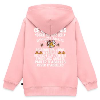 Ce Que Je Fais Pendant Mon Temps Libre abeilles - Sweat Premium à capuche zippé enfant bio - rose - Dos - AI Model Kid Female (0cm)