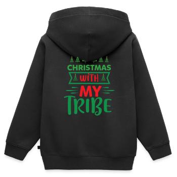 Ugly Christmas Weihnachten ist mein Tribe Sprüche - Kinder Premium Organic Zip Hoodie - Schwarz - Hinten - AI Model Kid Male (0cm)