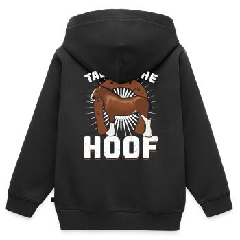 Conversation avec le sabot - Clydesdale - Sweat Premium à capuche zippé enfant bio - noir - Dos - AI Model Kid Male (0cm)