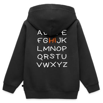 Salut Alphabet - Sweat Premium à capuche zippé enfant bio - noir - Dos - AI Model Kid Male (0cm)