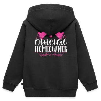 Propriétaire officiel - Nouveau propriétaire - Sweat Premium à capuche zippé enfant bio - noir - Dos - AI Model Kid Male (0cm)