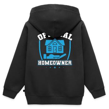 Propriétaire officiel - Nouveau propriétaire - Sweat Premium à capuche zippé enfant bio - noir - Dos - AI Model Kid Male (0cm)