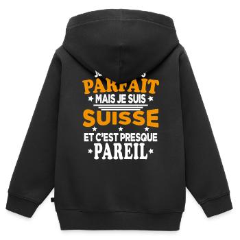 Je Ne Suis Pas Parfait Mais Je Suis Suisse - Sweat Premium à capuche zippé enfant bio - noir - Dos - AI Model Kid Male (0cm)