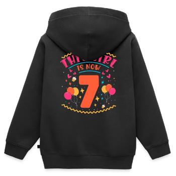 Cette fille a maintenant 7 | Thème Cupcake - Sweat Premium à capuche zippé enfant bio - noir - Dos - AI Model Kid Male (0cm)