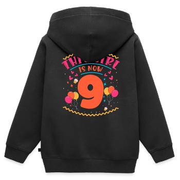 Cette fille a maintenant 9 | Thème Cupcake - Sweat Premium à capuche zippé enfant bio - noir - Dos - AI Model Kid Male (0cm)