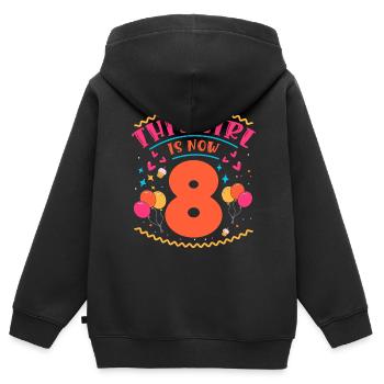 Cette fille a maintenant 8 | Thème Cupcake - Sweat Premium à capuche zippé enfant bio - noir - Dos - AI Model Kid Male (0cm)