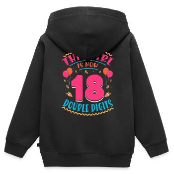Cette fille a maintenant 18 | Thème Cupcake - Sweat Premium à capuche zippé enfant bio - noir - Dos - AI Model Kid Male (0cm)