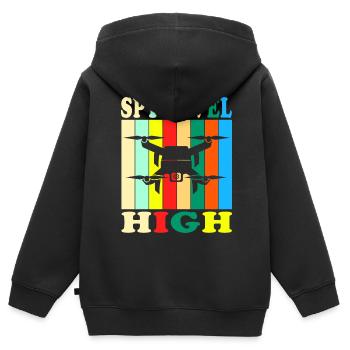 Niveau d’espionnage Haut Mode Espion Sur Caché - Sweat Premium à capuche zippé enfant bio - noir - Dos - AI Model Kid Male (0cm)