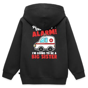 Appuyez sur l’alarme, je vais être une sœur | Fratrie - Sweat Premium à capuche zippé enfant bio - noir - Dos - AI Model Kid Male (0cm)
