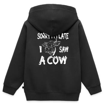 Désolé je suis en retard j’ai vu une vache - Sweat Premium à capuche zippé enfant bio - noir - Dos - AI Model Kid Male (0cm)