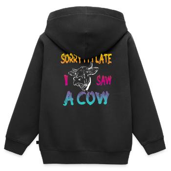 Désolé je suis en retard j’ai vu une vache - Sweat Premium à capuche zippé enfant bio - noir - Dos - AI Model Kid Male (0cm)