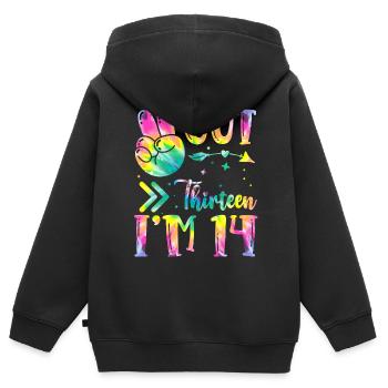 Frieden Aus Dreizehn Ich Bin 14 | Krawatte Färben - Kinder Premium Organic Zip Hoodie - Schwarz - Hinten - AI Model Kid Male (0cm)