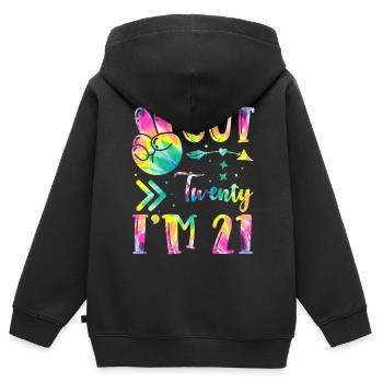 Peace Out Twenty I'm 21 | Tie Dye Themed - Kinder Premium Organic Zip Hoodie - Schwarz - Hinten - AI Model Kid Male (0cm)
