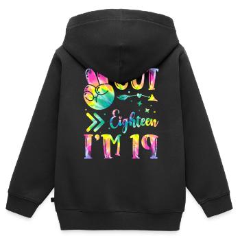 Peace Out Eighteen I'm 19 | Tie Dye Themed - Kinder Premium Organic Zip Hoodie - Schwarz - Hinten - AI Model Kid Male (0cm)