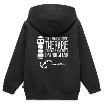 Ich brauche keine Therapie OSTFRIESLAND - Kinder Premium Organic Zip Hoodie - Schwarz - Hinten - AI Model Kid Male (0cm)