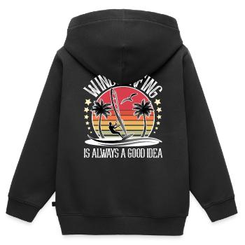 Planche à voile Windsurf Windsurf - Sweat Premium à capuche zippé enfant bio - noir - Dos - AI Model Kid Male (0cm)
