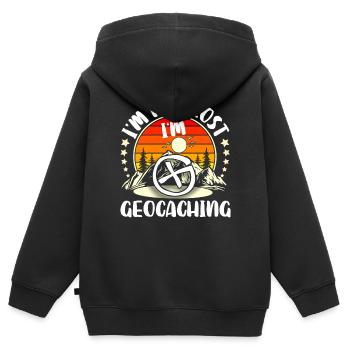 Géocaching Geocacher Geocache - Sweat Premium à capuche zippé enfant bio - noir - Dos - AI Model Kid Male (0cm)