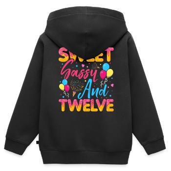 Blaireau effronté sucré et douze crumbles délicieux - Sweat Premium à capuche zippé enfant bio - noir - Dos - AI Model Kid Male (0cm)