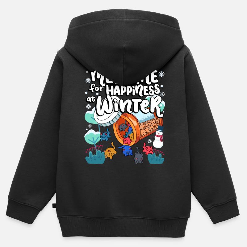 Médecine du bonheur chez Winter Cat Gummies - Sweat Premium à capuche zippé enfant bio - noir