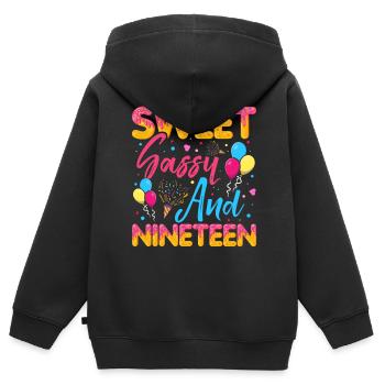 Doux Sassy Et Dix-neuf Saupoudrés Délicieux - Sweat Premium à capuche zippé enfant bio - noir - Dos - AI Model Kid Male (0cm)
