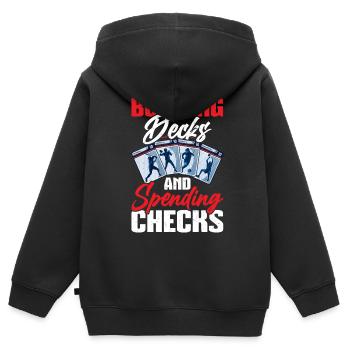 Construire des decks et dépenser des chèques - Carte à collectionner - Sweat Premium à capuche zippé enfant bio - noir - Dos - AI Model Kid Male (0cm)
