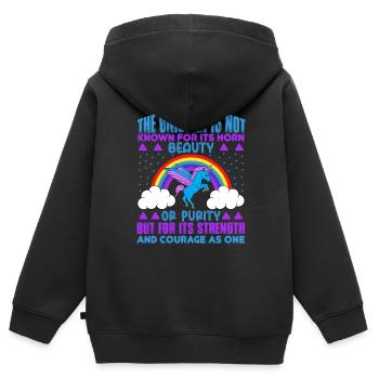 Licorne La licorne n’est pas connue pour sa beauté - Sweat Premium à capuche zippé enfant bio - noir - Dos - AI Model Kid Male (0cm)