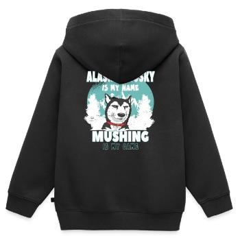 Alaskan Husky Mushing Game Design for Husky fans - Kids Premium Organic Zip-up Hoodie - black - Back - AI Model Kid Male (0cm)