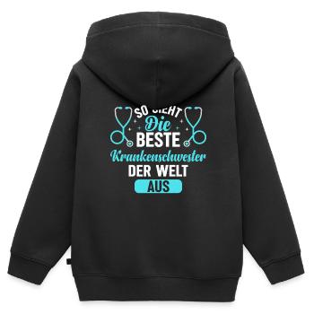 So Sieht Die Beste Krankenschwester Der Welt Aus - Kinder Premium Organic Zip Hoodie - Schwarz - Hinten - AI Model Kid Male (0cm)