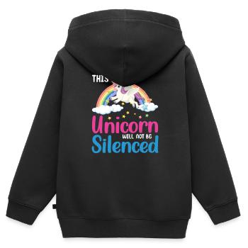Einhorn Unicorn Silenced - Kinder Premium Organic Zip Hoodie - Schwarz - Hinten - AI Model Kid Male (0cm)