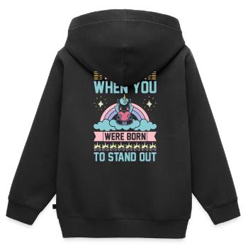 Licorne Pourquoi s’intégrer quand vous pouvez vous démarquer - Sweat Premium à capuche zippé enfant bio - noir - Dos - AI Model Kid Male (0cm)