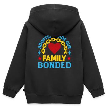 L’adoption a soudé notre famille - Sweat Premium à capuche zippé enfant bio - noir - Dos - AI Model Kid Male (0cm)