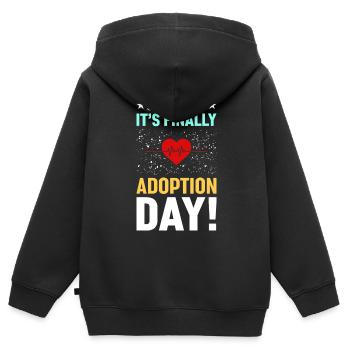 Mettez de côté C’est enfin le jour de l’adoption - Sweat Premium à capuche zippé enfant bio - noir - Dos - AI Model Kid Male (0cm)