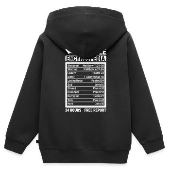 The Bible Encyklopedia 24 heures - Gratuit - Sweat Premium à capuche zippé enfant bio - noir - Dos - AI Model Kid Male (0cm)