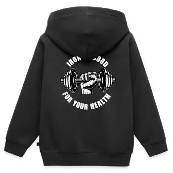 Le fer est bon pour la santé Haltère fort - Sweat Premium à capuche zippé enfant bio - noir - Dos - AI Model Kid Male (0cm)