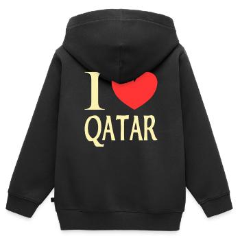 J’adore le Qatar - Sweat Premium à capuche zippé enfant bio - noir - Dos - AI Model Kid Male (0cm)