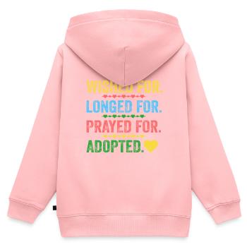 Désiré, désiré, prié pour les enfants adoptés - Sweat Premium à capuche zippé enfant bio - rose - Dos - AI Model Kid Female (0cm)