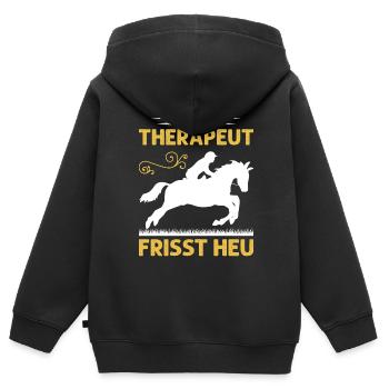 Mein Therapeut Frisst Heu Reiten - Kinder Premium Organic Zip Hoodie - Schwarz - Hinten - AI Model Kid Male (0cm)