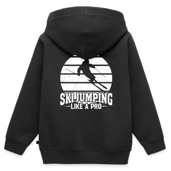 Skispringen Wie Ein Profi Sonnenuntergang - Kinder Premium Organic Zip Hoodie - Schwarz - Hinten - AI Model Kid Male (0cm)