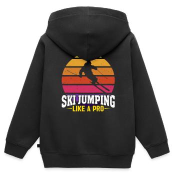 Skispringen Wie Ein Profi Sonnenuntergang - Kinder Premium Organic Zip Hoodie - Schwarz - Hinten - AI Model Kid Male (0cm)