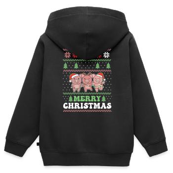 Merry Christmas retro ugly christmas Schwein - Kinder Premium Organic Zip Hoodie - Schwarz - Hinten - AI Model Kid Male (0cm)