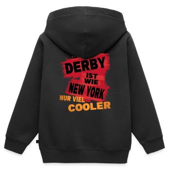 Derby England UK Stadt Spruch Ist Wie New York - Kinder Premium Organic Zip Hoodie - Schwarz - Hinten - AI Model Kid Male (0cm)
