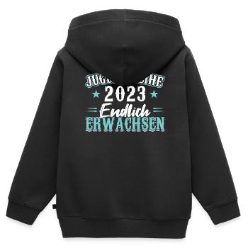 Jugendweihe 2023 Mädchen Junge - Kinder Premium Organic Zip Hoodie - Schwarz - Hinten - AI Model Kid Male (0cm)