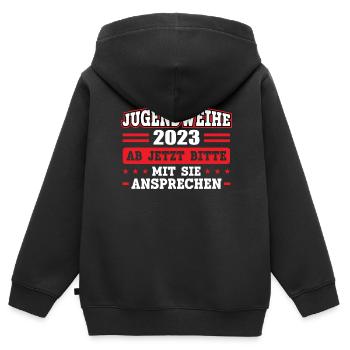 Jugendweihe 2023 Mädchen Junge - Kinder Premium Organic Zip Hoodie - Schwarz - Hinten - AI Model Kid Male (0cm)