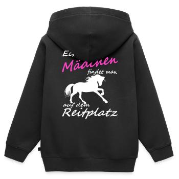 Echte Mädchen findet man auf dem Reitplatz, Reiten - Kinder Premium Organic Zip Hoodie - Schwarz - Hinten - AI Model Kid Male (0cm)