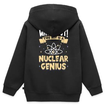 This Boy Is A Nuclear Genius - Kinder Premium Organic Zip Hoodie - Schwarz - Hinten - AI Model Kid Male (0cm)