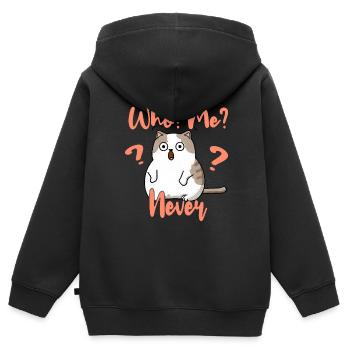 Qui, moi? Jamais - Chat effrayé - Sweat Premium à capuche zippé enfant bio - noir - Dos - AI Model Kid Male (0cm)