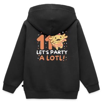 11ème anniversaire Axolotl onze ans doux Axolotls - Sweat Premium à capuche zippé enfant bio - noir - Dos - AI Model Kid Male (0cm)