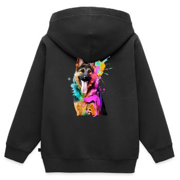 Farbkleckse Schäferhund - Kinder Premium Organic Zip Hoodie - Schwarz - Hinten - AI Model Kid Male (0cm)